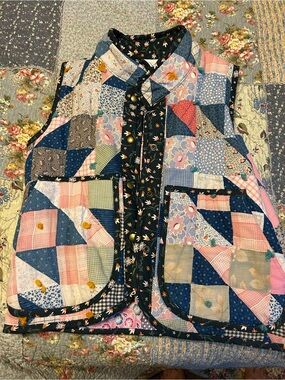 NWT Patchwork Quilted Vest in Blue & Pink